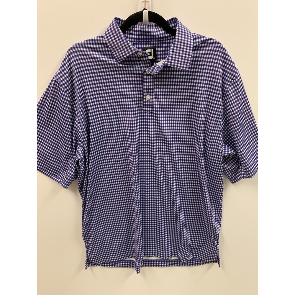 FootJoy Shirt Mens Large‎ Purple Polo Gingham Stretch Checkered Deacons Lodge